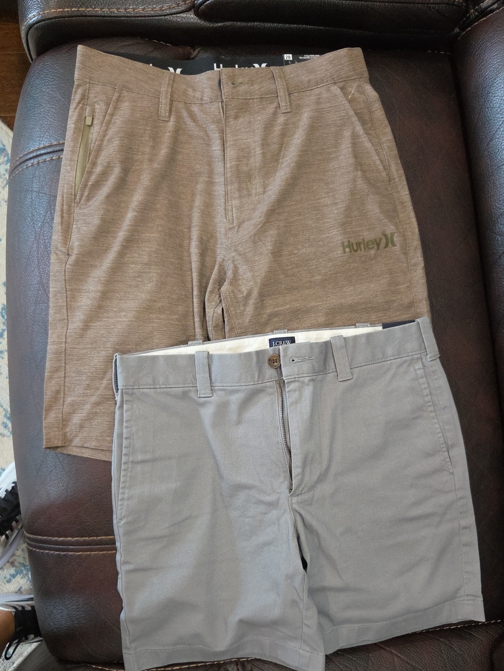 JCrew Gray Chino Pair Hurley Brown Heathered Athletic Shorts - 2-Pack NWT